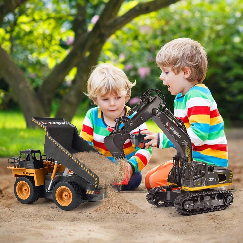 Camión de volcado a control remoto RC, vehículo de construcción, juguetes de camión con batería recargable para niños pequeños, niños y niñas