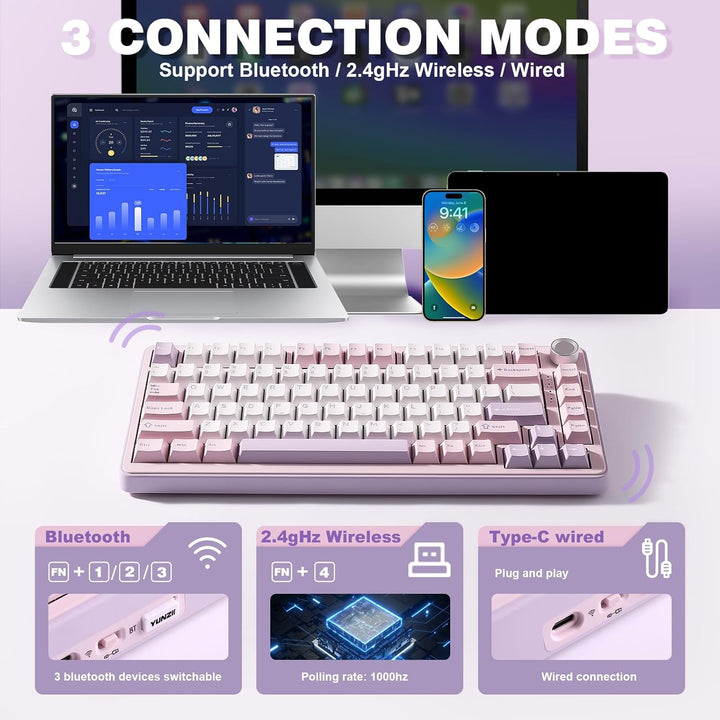 YUNZII Teclado mecánico inalámbrico B75 PRO, diseño del 75 % con pe...