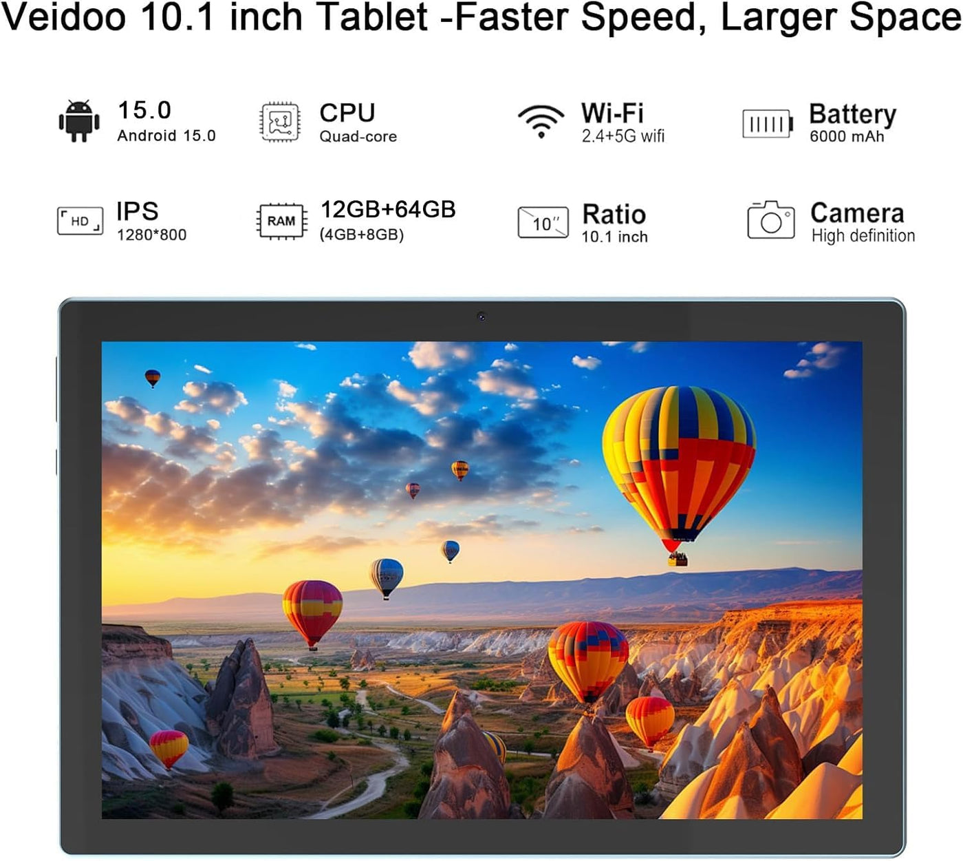 Tablet Android 15, 10 pulgadas 12 GB RAM+64 GB ROM\/1 TB (máx.), ta...