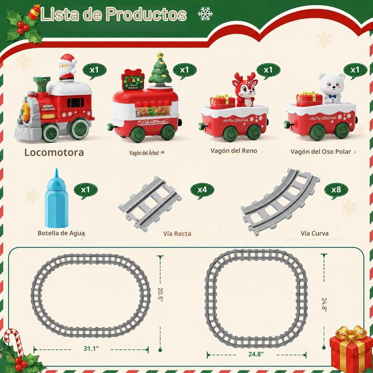 Dimoarch Juego de tren de juguetes navideños para niños y niñas de 1, 2 y 3