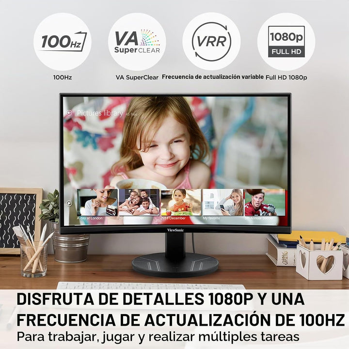 ViewSonic VA2416C Monitor curvo Full HD 1080p de 24 pulgadas sin ma...