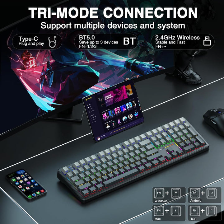 AULA Teclado mecánico inalámbrico F108, teclado para juegos de tama...