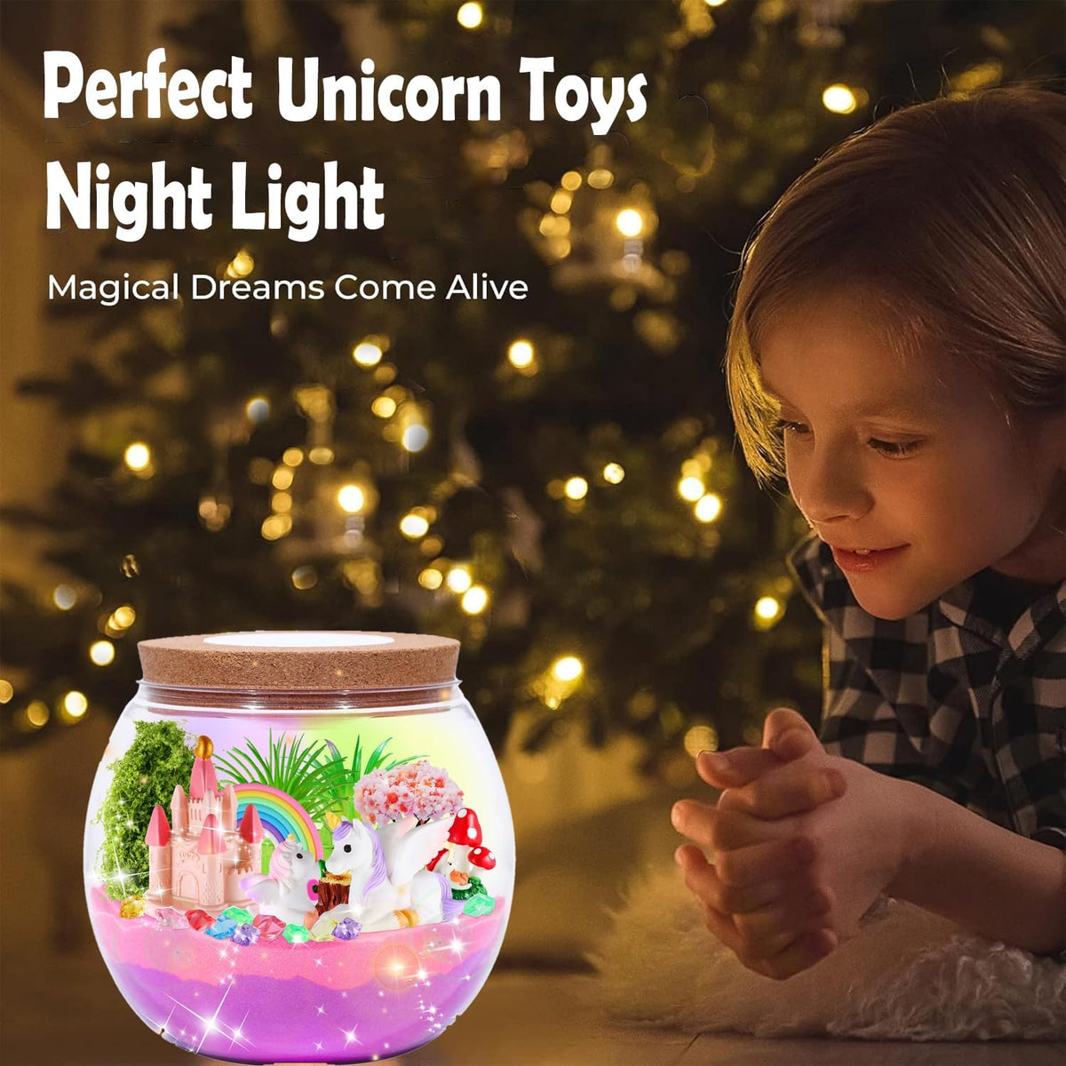 Kit de terrario de unicornio iluminado para niñas, regalos de cumpleaños de unicornio para niños y niñas de 4 a 12 años, regalos de juguetes de unicornio para manualidades