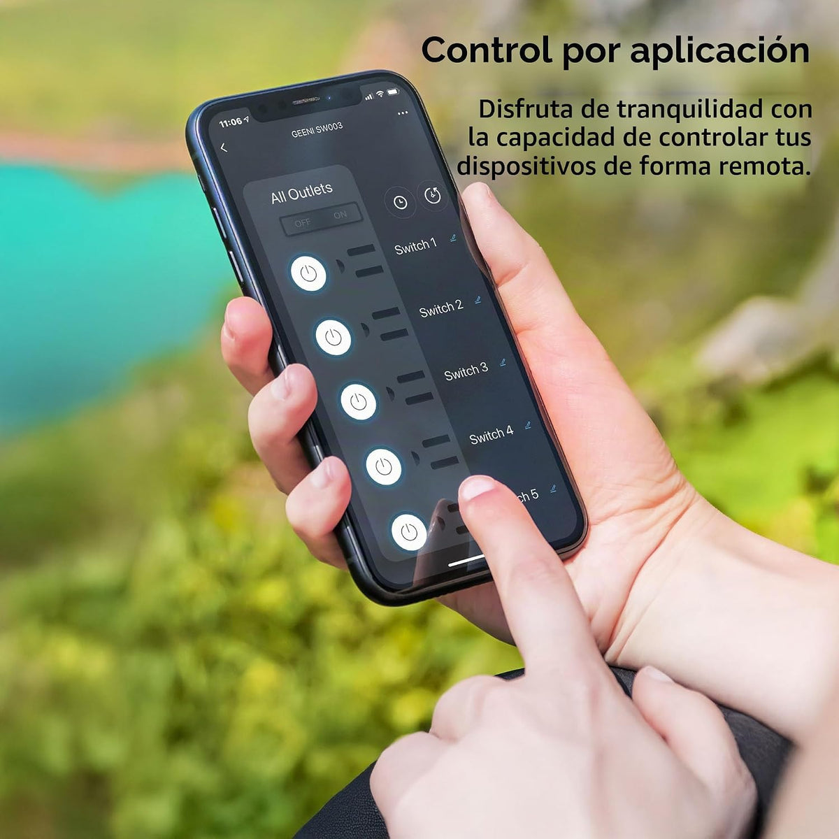 Geeni Smart Surge Protector Power Strip con 6 Wi-Fi Outlets, 3 ft. Cord