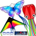 Juego de 3 Piezas de Cometas Mariposa Delta Pulpo para Niños y Adultos, Fácil de Volar para Adultos y Niños al Aire Libre, Cometa de Línea para Niños Juguete (Arcoíris Degradado de Pastizales +