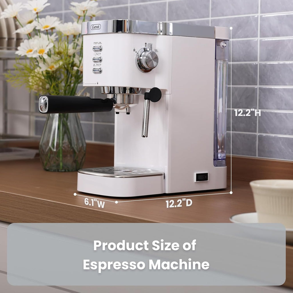 Gevi - Máquina compacta de café expreso de 20 barras con espumador de leche para café con leche y capuchino