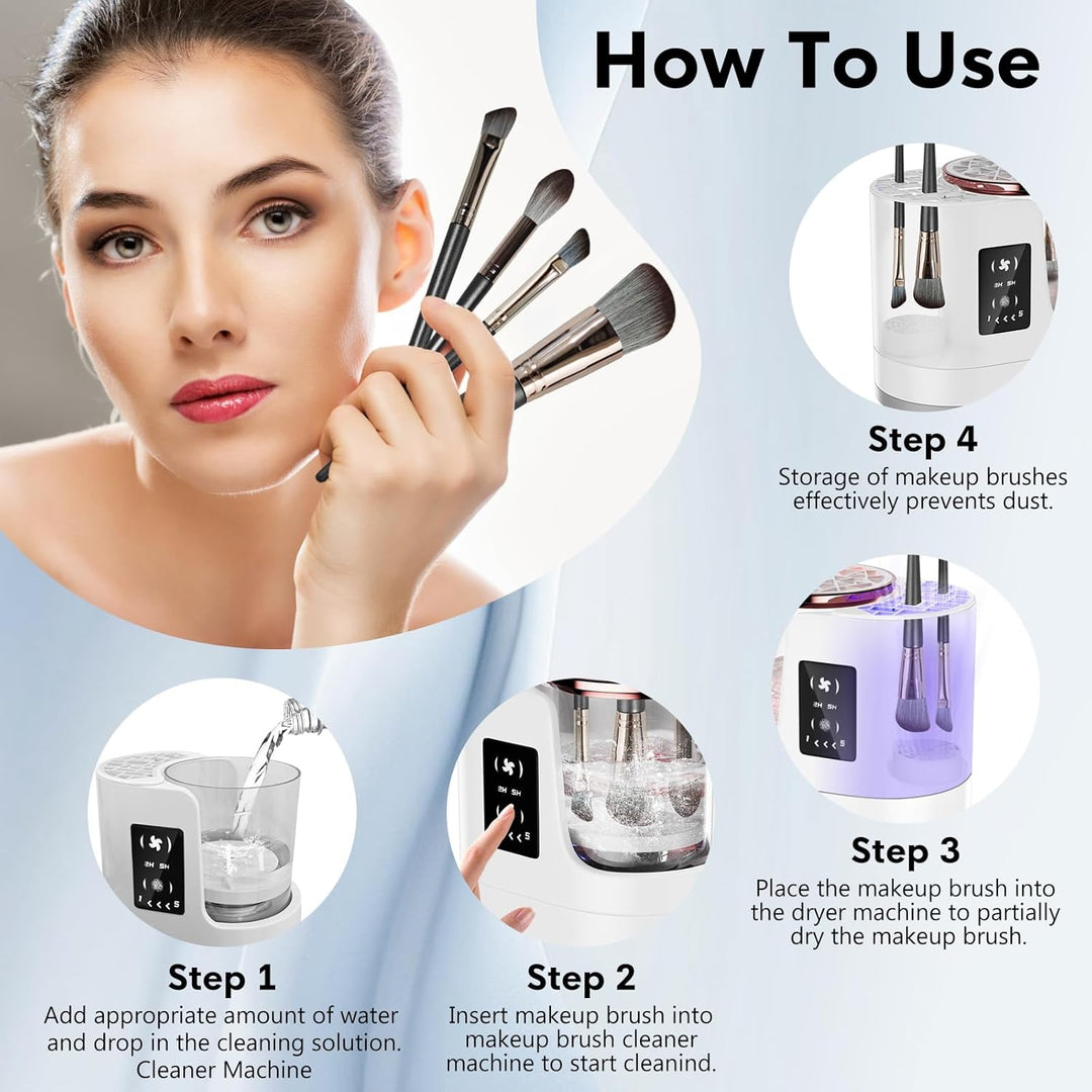 Limpiador de brochas de maquillaje eléctrico 3 en 1, limpiador auto...