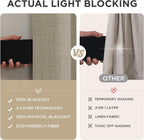 Joydeco - Cortinas 100 % opacas para dormitorio, cortinas de lino natural, cortinas de bloqueo de luz con aislamiento térmico, bolsillo para barra y pestaña trasera, oscurecimiento de privacidad