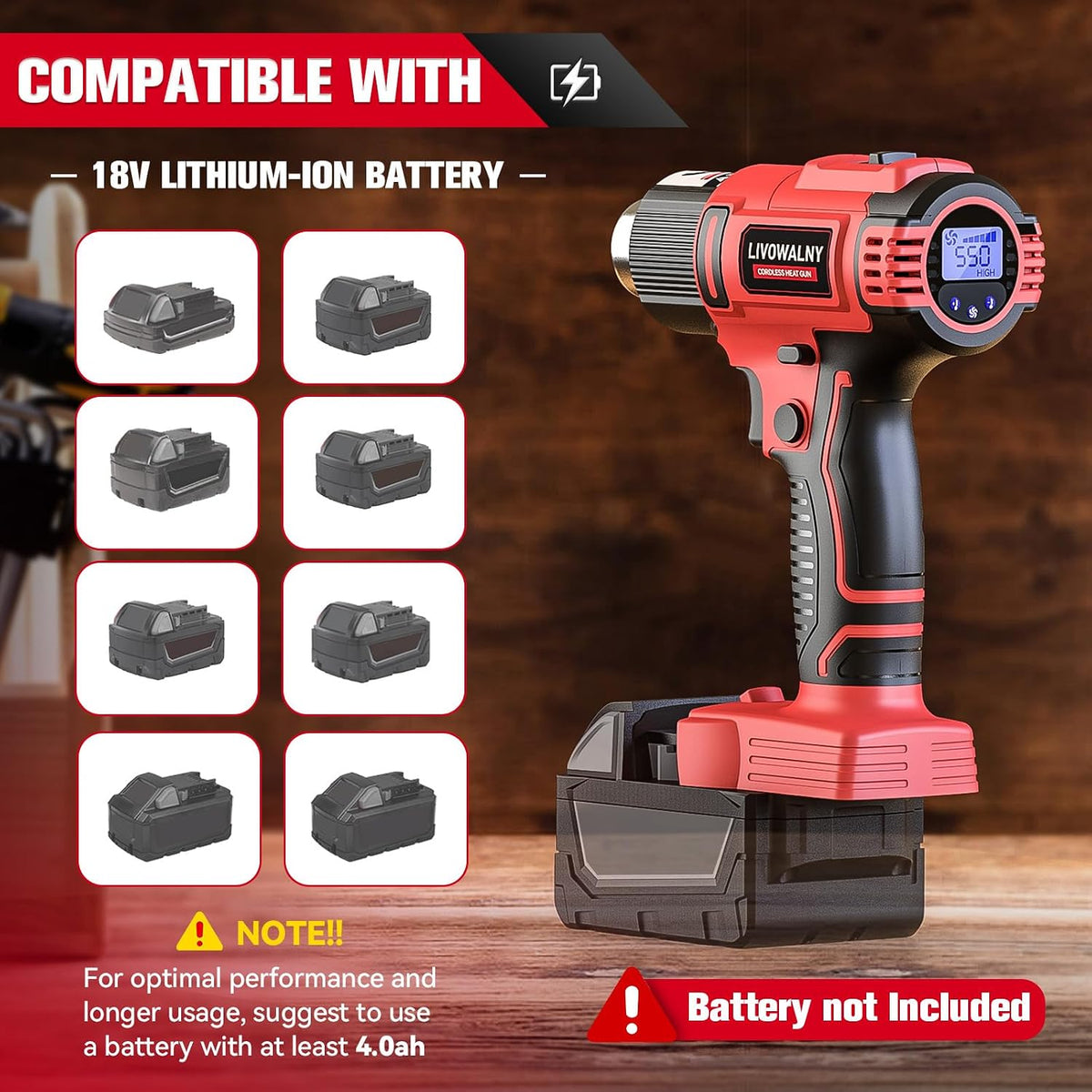 Pistola de calor compatible con batería Milwaukee de 18 V (solo herramienta