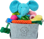20 Unidades Juguetes para Cachorros para la Dentición, Juguetes para Masticar con Cuerda, Cepillo Dental para Perros, Pelotas para Golosinas, Juguetes de Peluche y Juguete Chirriante para Perros Pequeños y Medianos con Canasta (20 Paquete Elefante)
