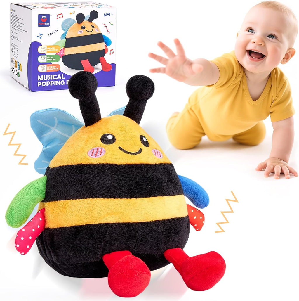 hahaland Juguete musical que rebota la abeja de la felpa que rebota durante
