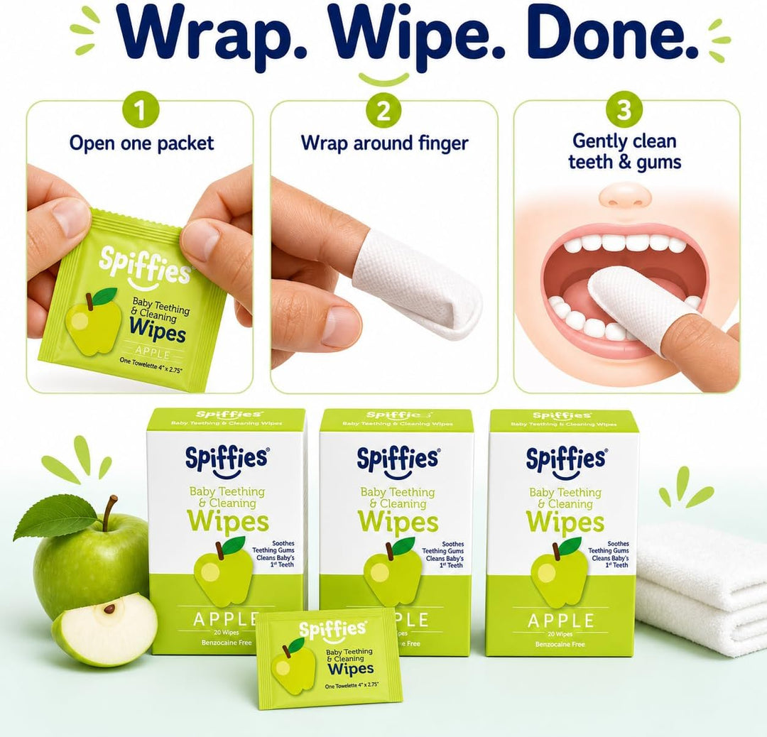 Spiffies Toallitas de dientes para el cuidado bucal del bebé, pañue...