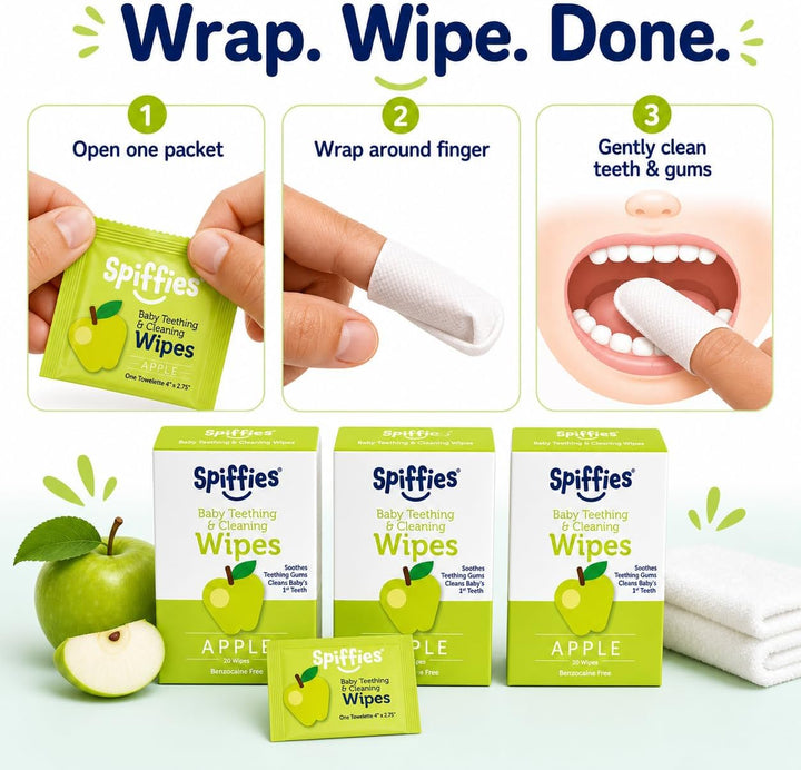 Spiffies Toallitas de dientes para el cuidado bucal del bebé, pañue...