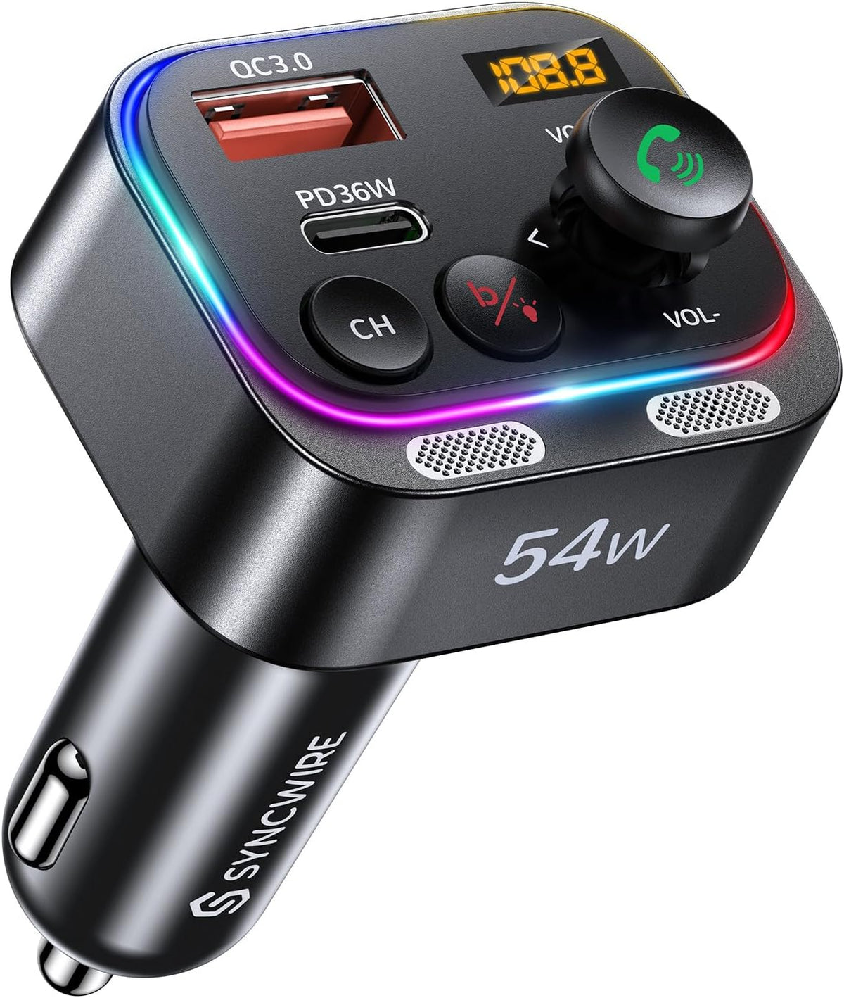 Syncwire Bluetooth 5.4 Transmisor FM Adaptador de coche 54W con interruptor