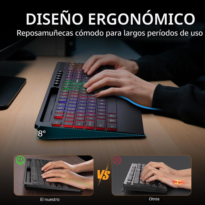 Hamile Combo de Teclado y Ratón Inalámbrico: Efectos de Retroilumin...