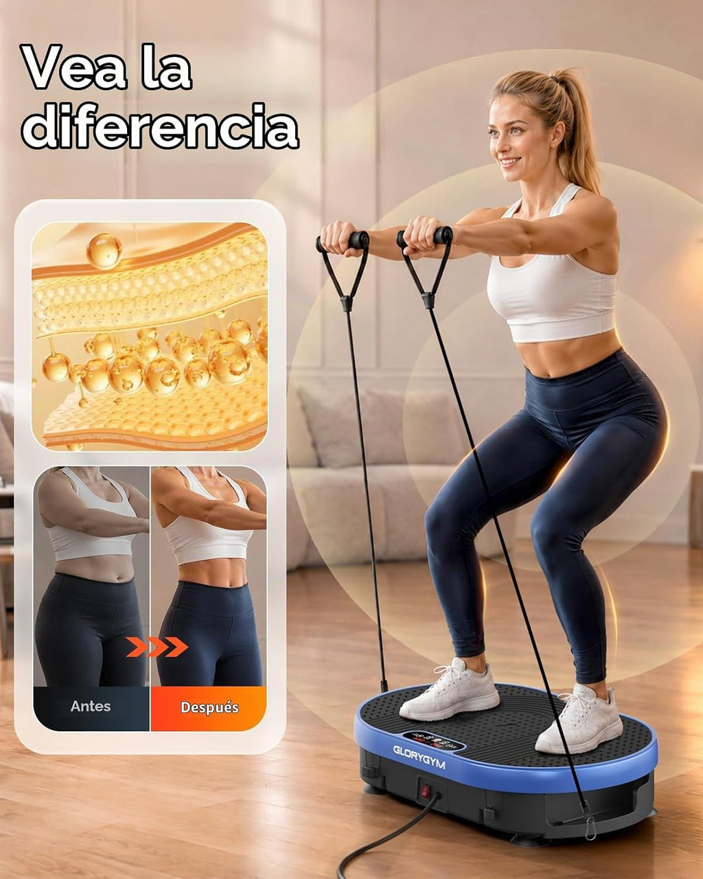 Plataforma de Vibración para Ejercicio para Body Shaker y Pérdida de Peso, Plataforma Vibratoria con Bandas de Resistencia, 120 Niveles de Velocidad, Control Remoto, Entrenamiento de Cuerpo Completo, Equipo Compacto de Gimnasio para el Hogar