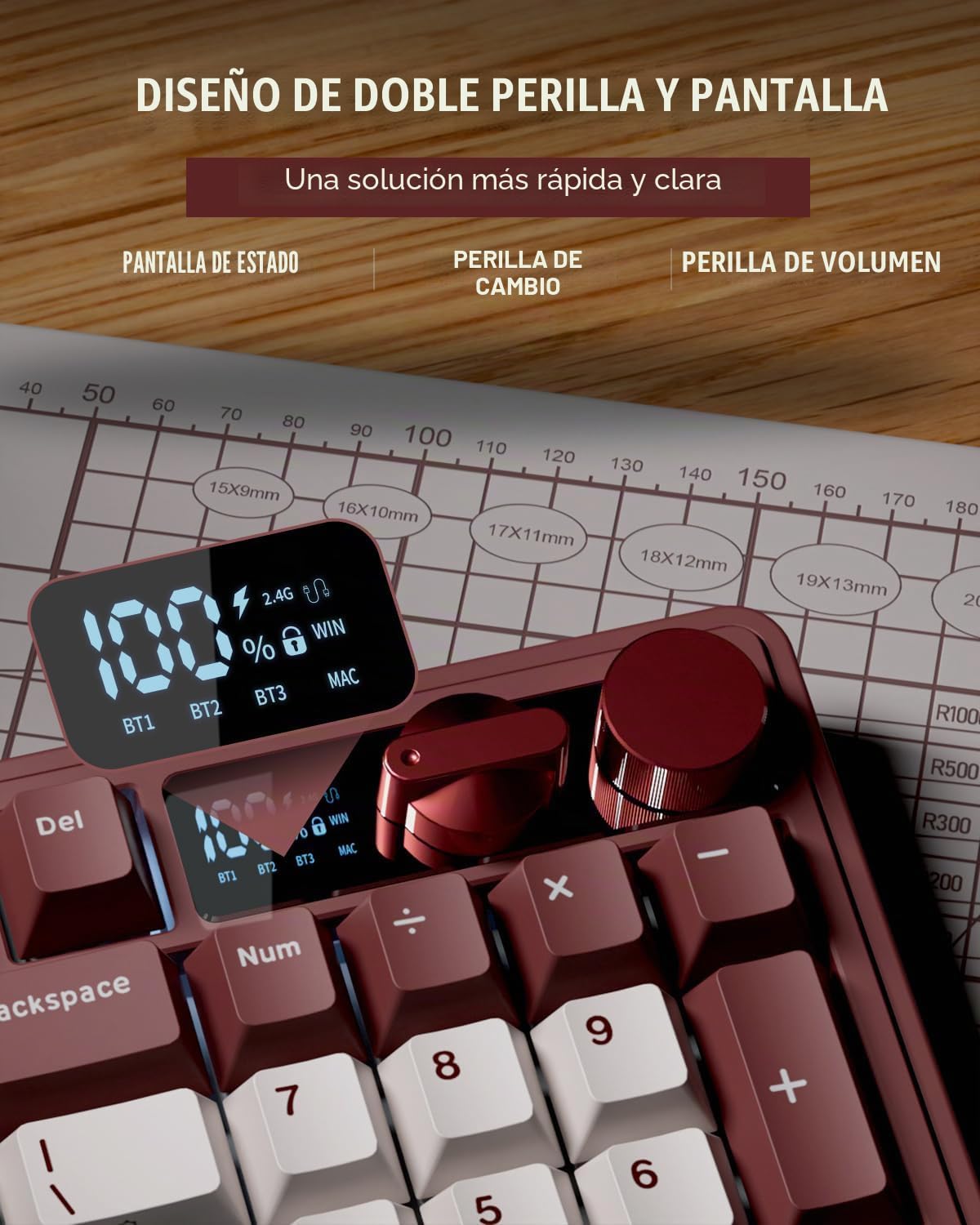 RK ROYAL KLUDGE Teclado mecánico inalámbrico M100 con pantalla y perillas