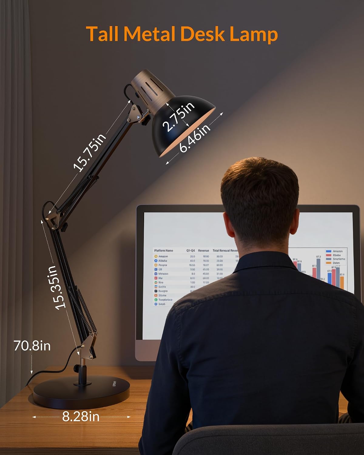 Lámpara LEPOWER Lámpara de escritorio ajustable de metal con abrazadera, brazo oscilante para oficina en casa