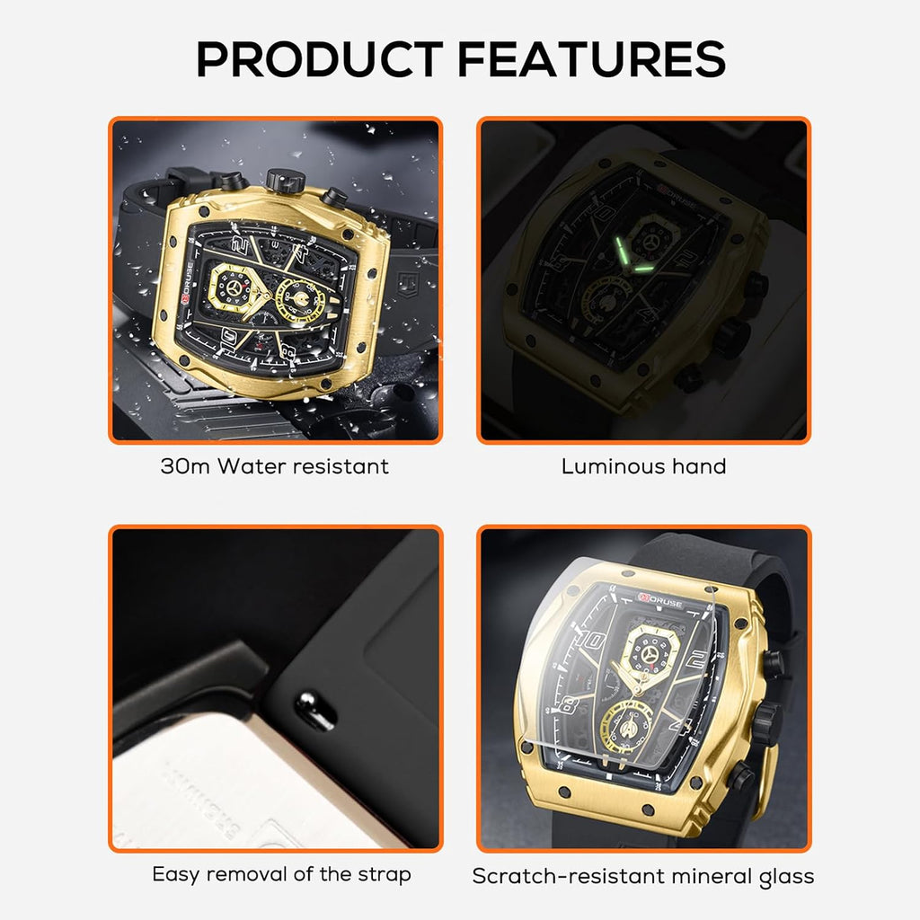 Relojes de hombre Reloj de cuarzo analógico cuadrado de lujo para