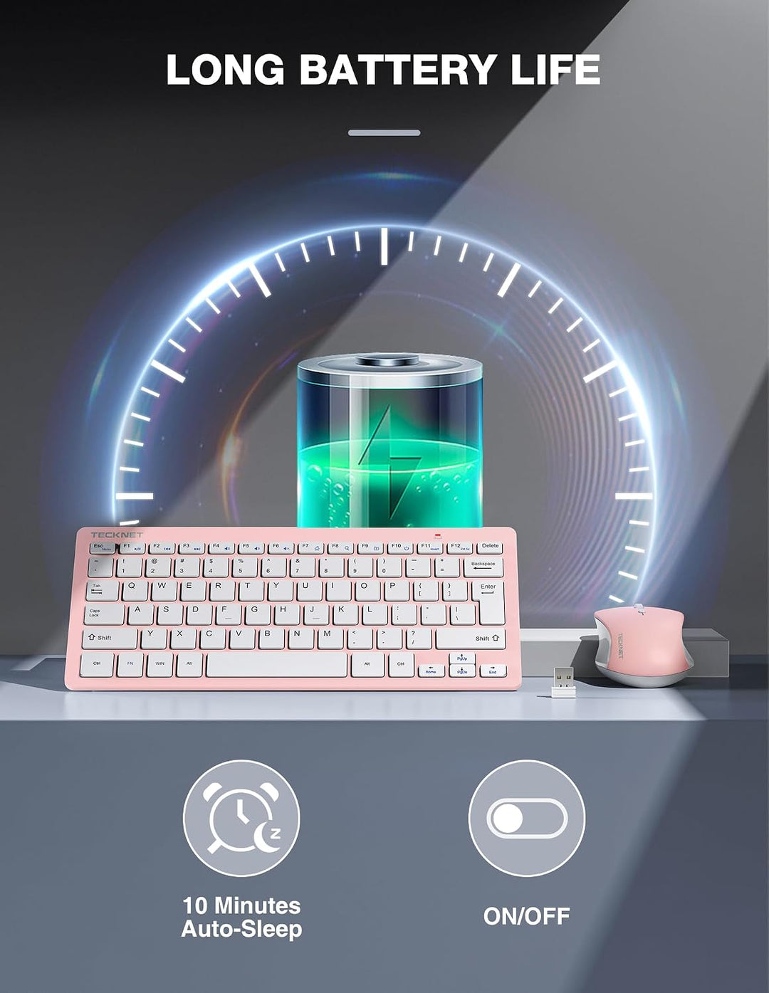TECKNET Combo de teclado y ratón inalámbricos, mini conjunto de tec...