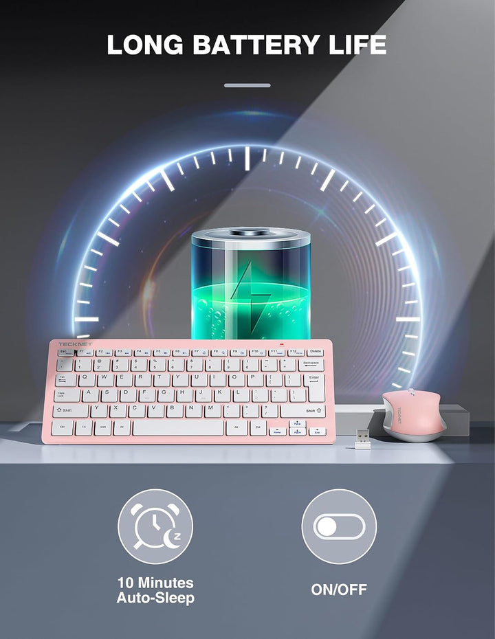 TECKNET Combo de teclado y ratón inalámbricos, mini conjunto de tec...
