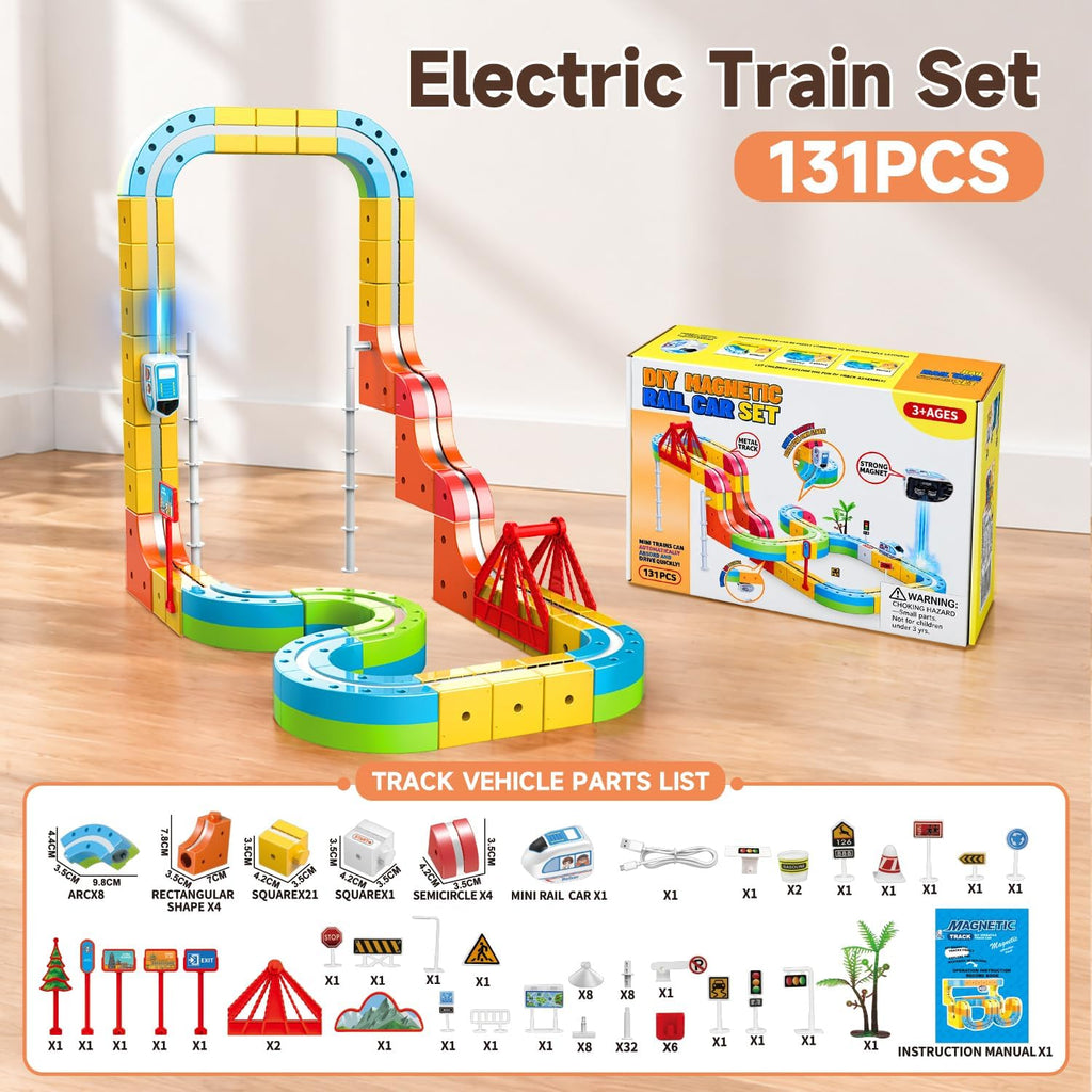 Juego de tren eléctrico de 131 piezas para niños de 4 a 8 años