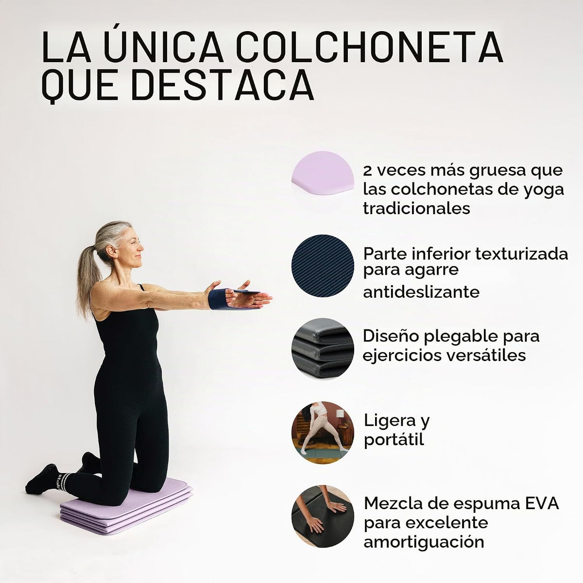 Stakt Esterilla de yoga plegable Pro - Esterilla antideslizante 2 en 1 para