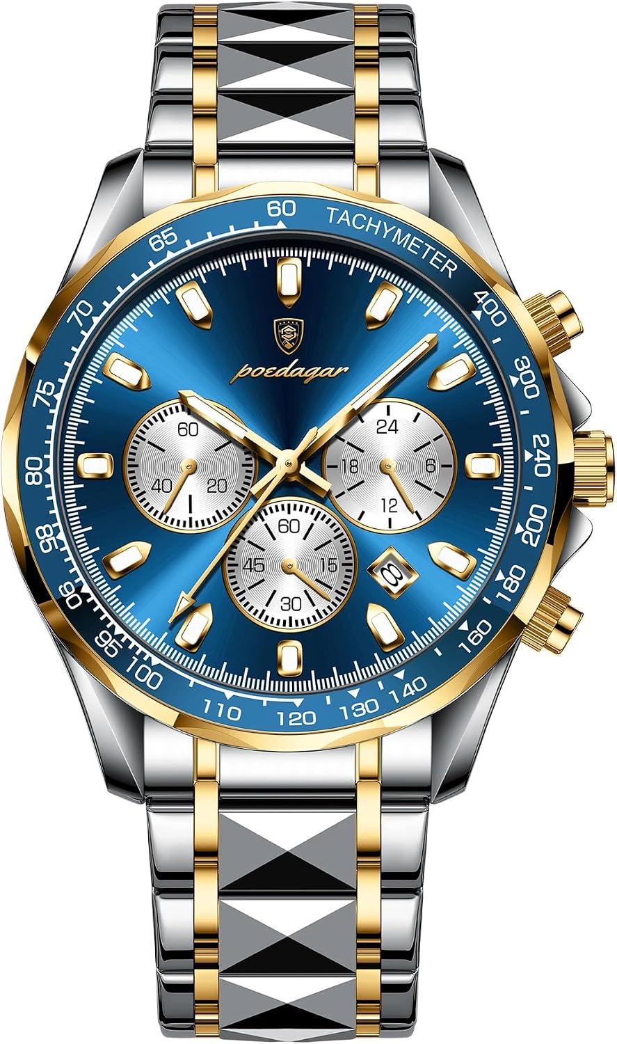 Poedagar Relojes de moda para hombre de lujo, impermeables, luminosos, con fecha y cronógrafo, de acero inoxidable, deportivos, de cuarzo, para hombre