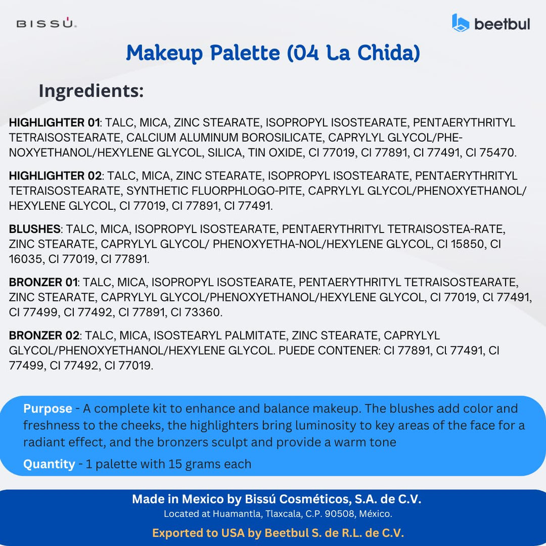 Kit de maquillaje Bissú paleta de 6 colores + esponja de terciopelo...