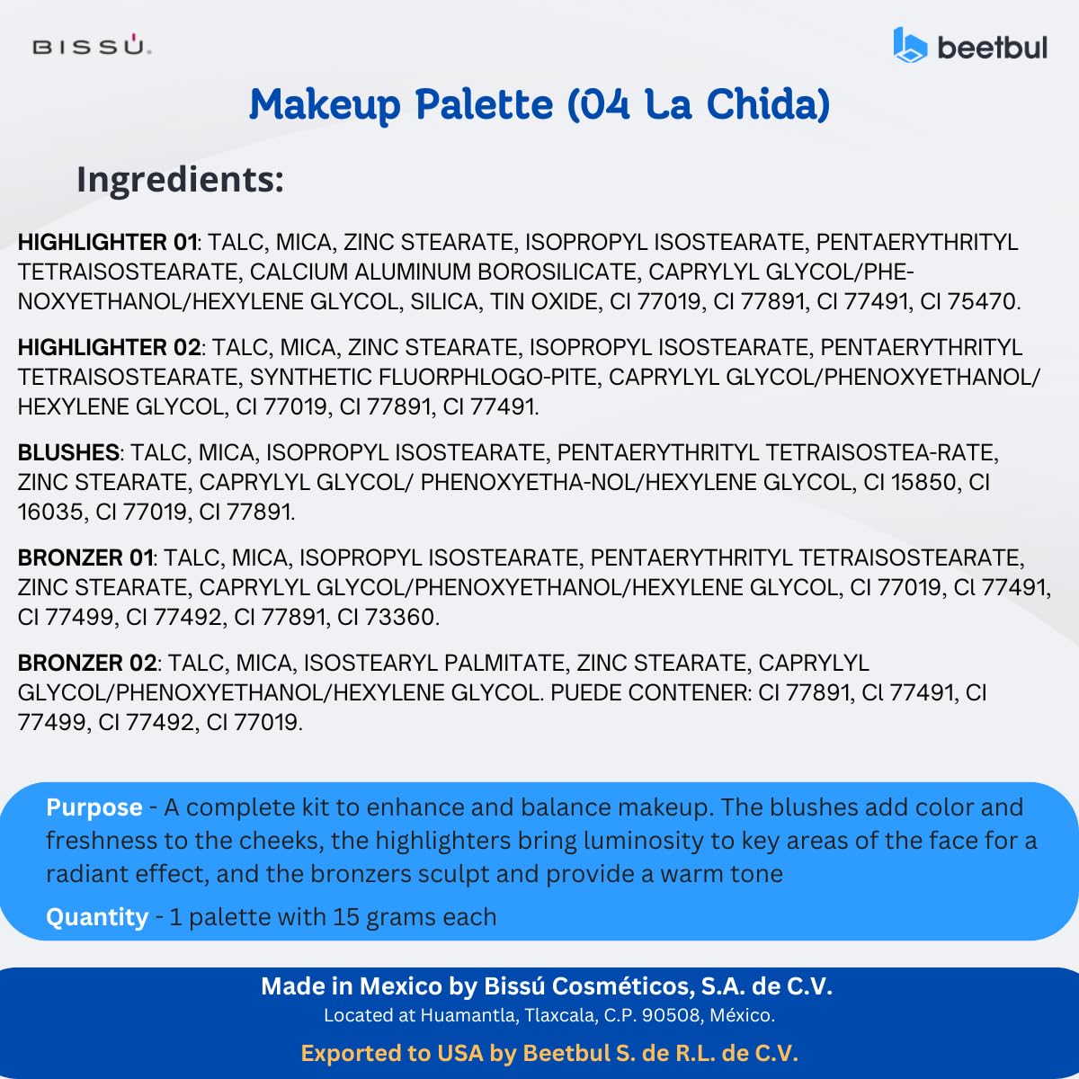 Kit de maquillaje Bissú paleta de 6 colores + esponja de terciopelo...