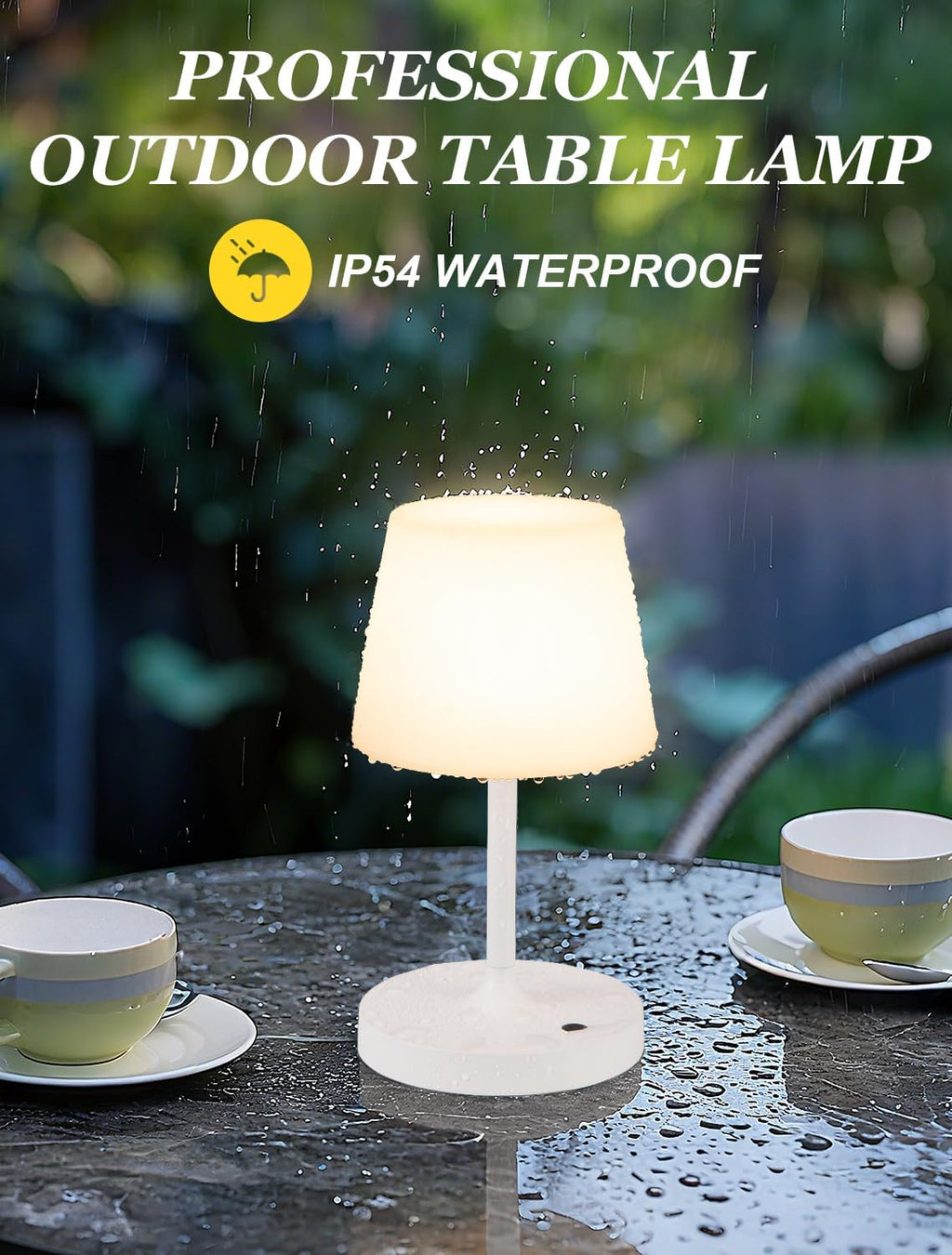 Lámpara Kakanuo Lámpara de ducha inalámbrica blanca impermeable, lámpara de mesa recargable con batería de 4000 mAh, luz de escritorio táctil regulable para exteriores, cocina, baño, campamento, patio, IP54