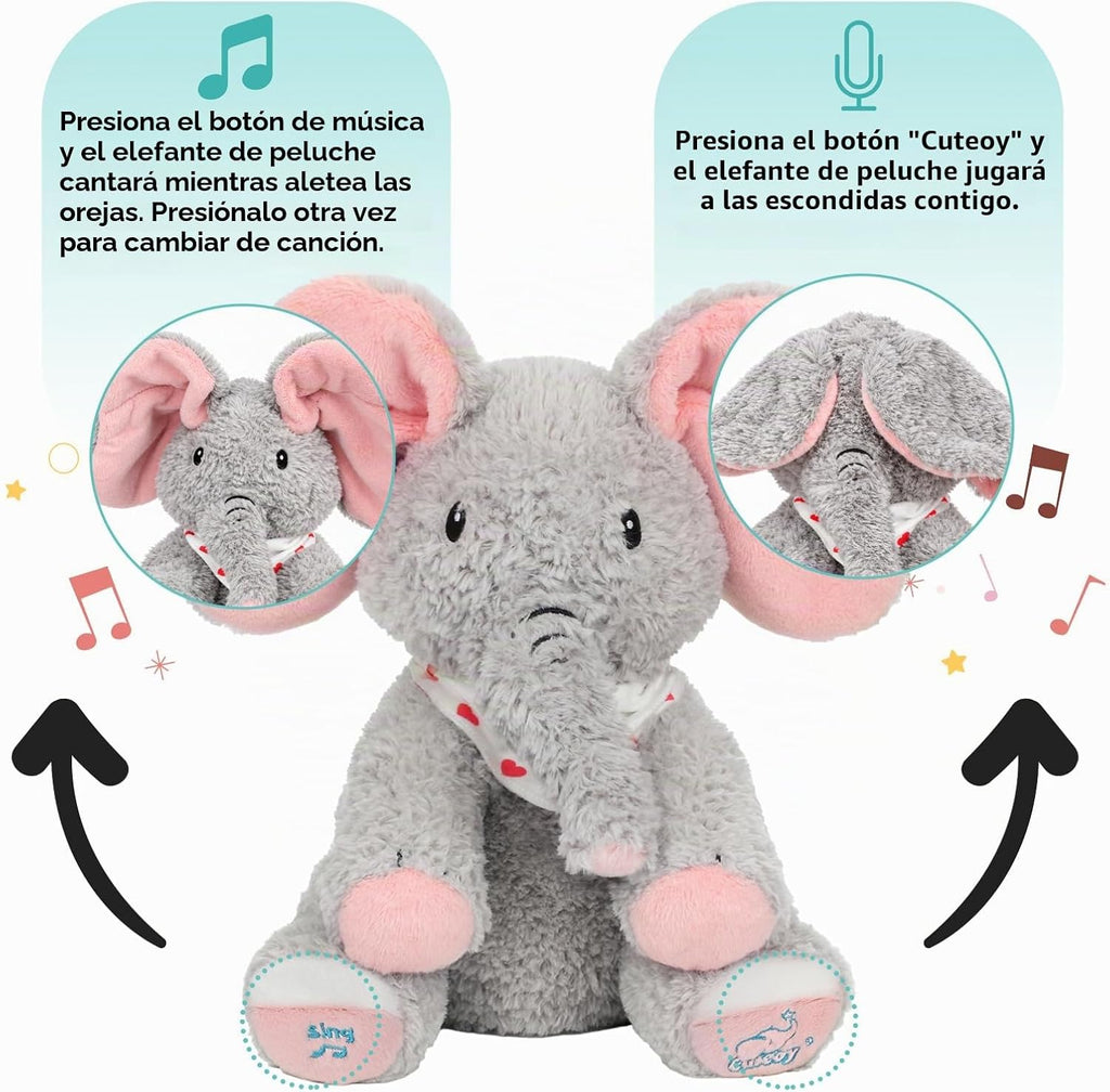 Peek A Boo Elephant - Juguete interactivo de peluche para cantar