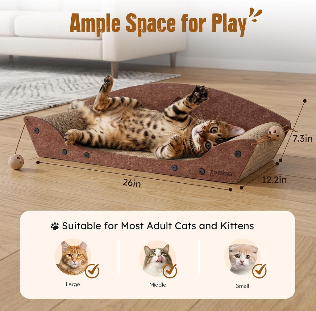 Cama rascador de cartón para gatos de interior de 26 pulgadas, 1