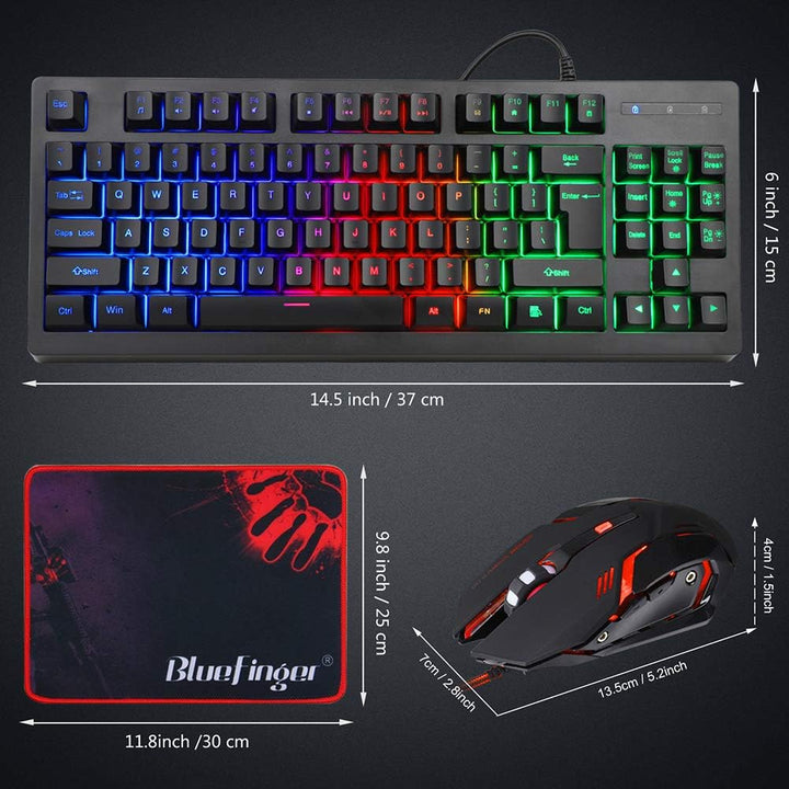 BlueFinger Combo de teclado RGB para juegos de 87 teclas y mouse re...