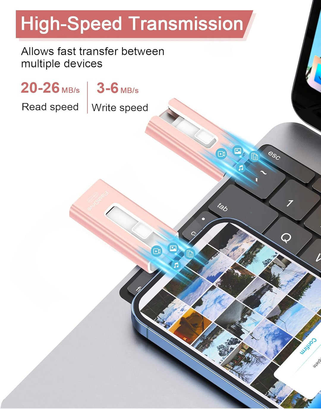 Unidad flash USB de 256 GB para teléfono y tablet, unidades USB ext...