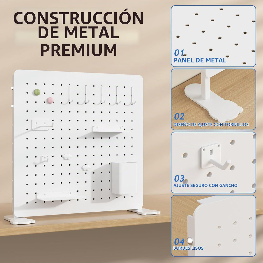 Organizador de Panel de Goteo de Metal Blanco, 15.75 pulg. con ganchos y estantes