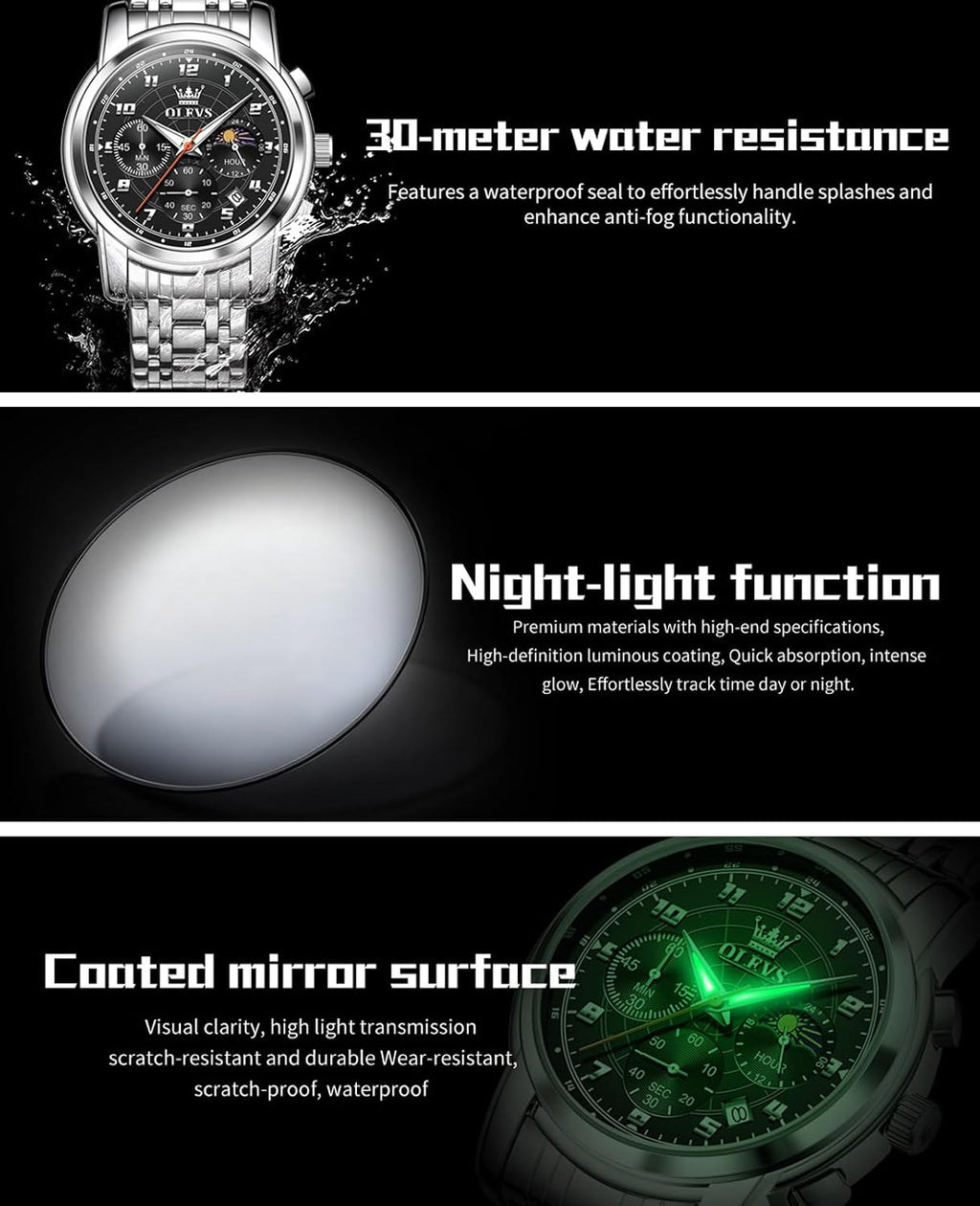Reloj OLEVS para Hombre Original Analógico de Cuarzo Negocios Reloj de Pulsera de Lujo para Hombre Impermeable Acero Inoxidable Fecha Moda Vestir Casual Estilizado Cronógrafo Diseño reloj para Hombre