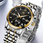 OLEVS Relojes de Oro para Hombres Reloj de Pulsera de Lujo a Prueba de Agua Gran Cara Elegante Acero Inoxidable Analógico Cuarzo Fecha Cronógrafo Luminoso Lectura Fácil Relojes de Negocios Regalos para Hombres Graduación