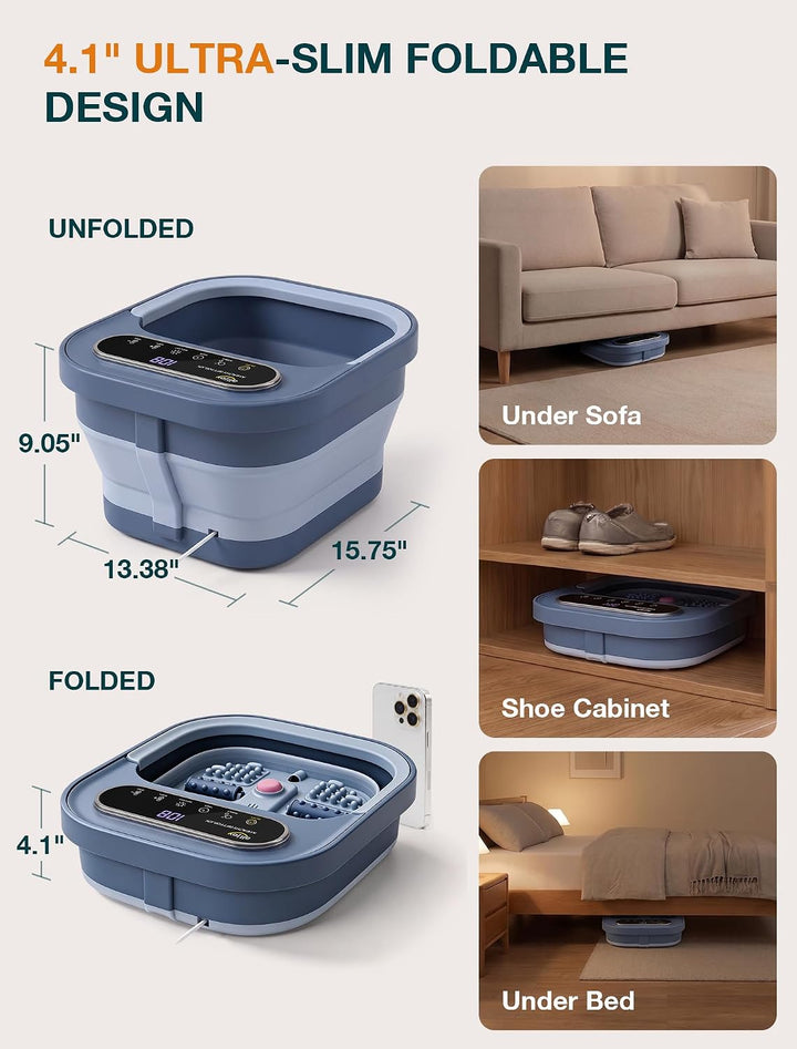 ALLJOY Spa de pies plegable con calor, baño de pies de pedicura con...