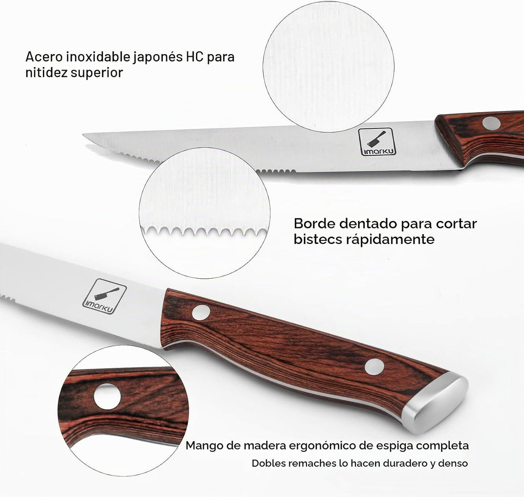 imarku Juego de 6 cuchillos para carne de 9 pulgadas, para 6 invitados