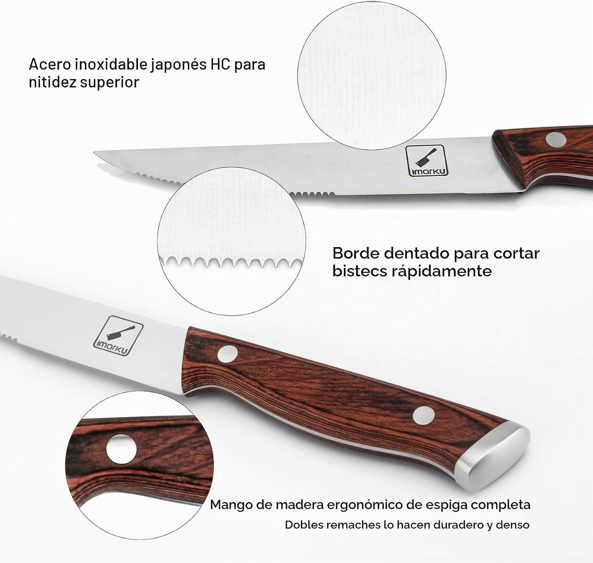 imarku Juego de 6 cuchillos para carne de 9 pulgadas, para 6 invitados