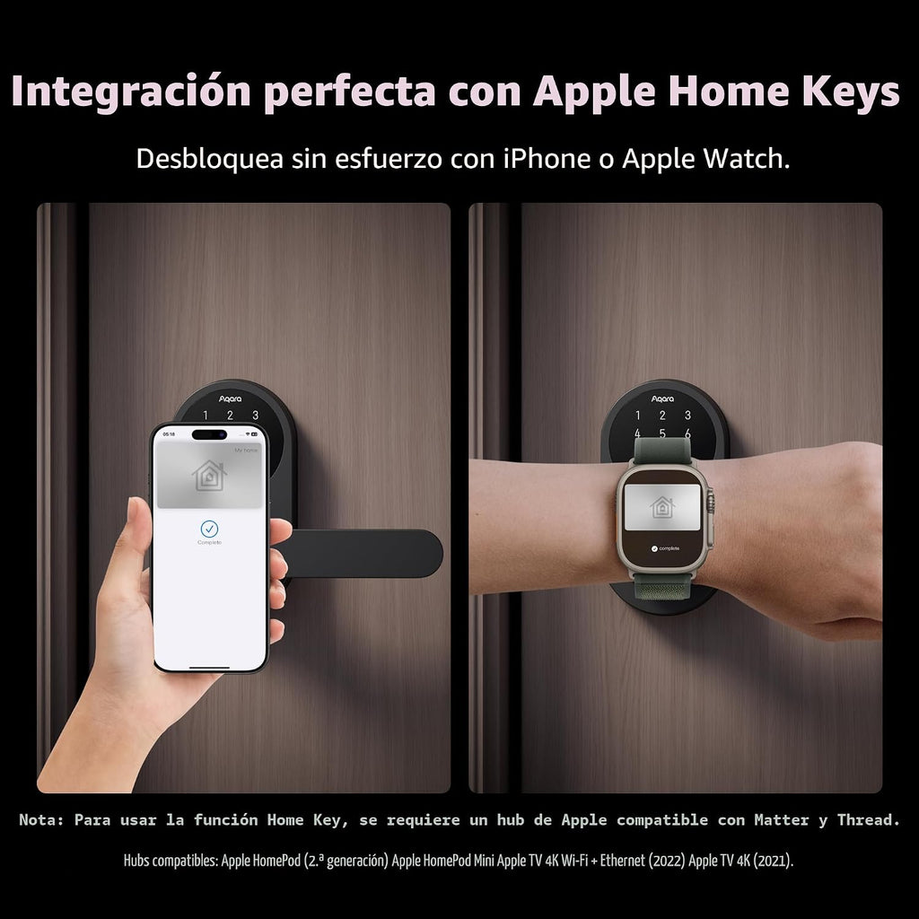 Aqara Cerradura inteligente con mango U300, llave Apple Home, cerradura de