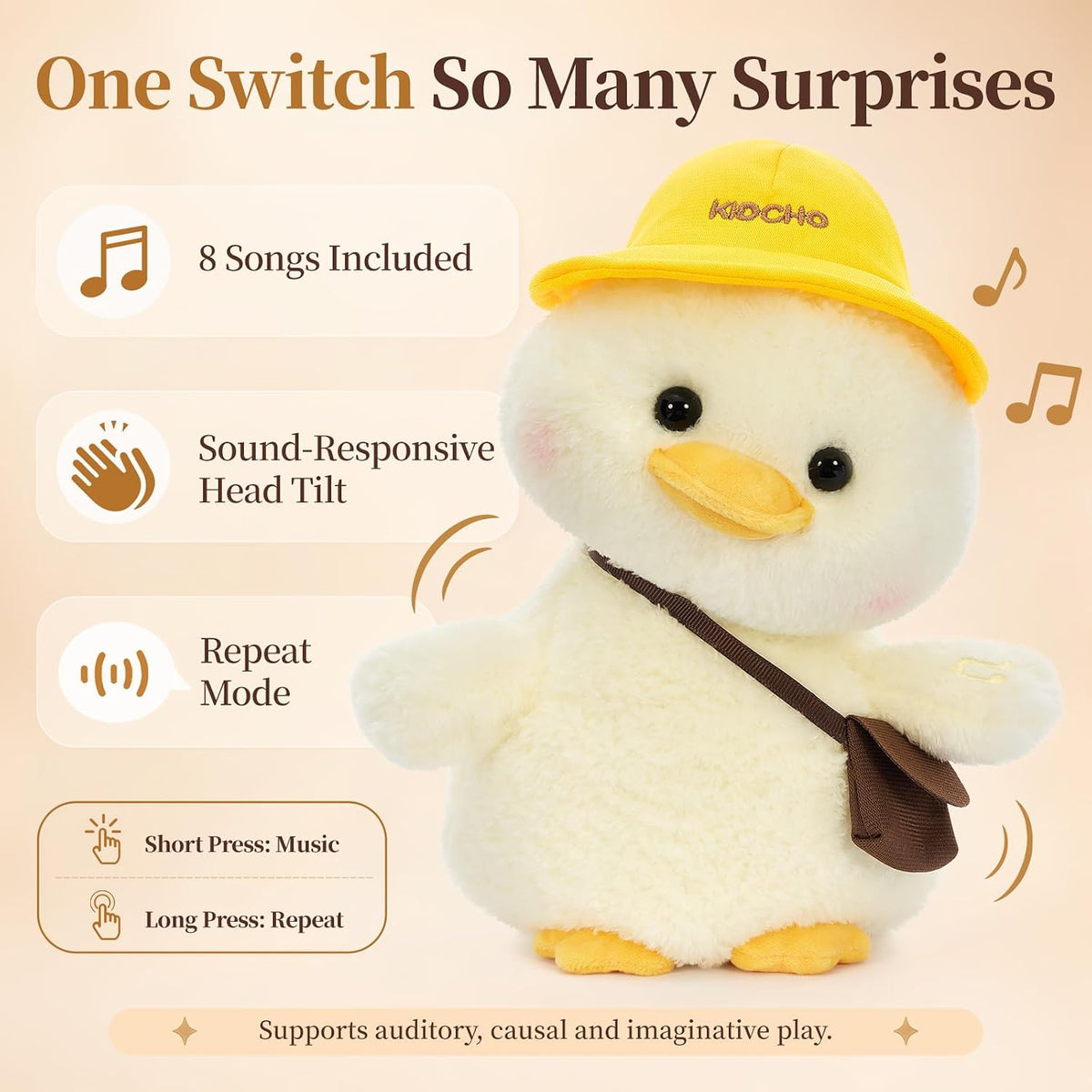 Juguete de peluche de pato, juguete musical sensorial interactivo