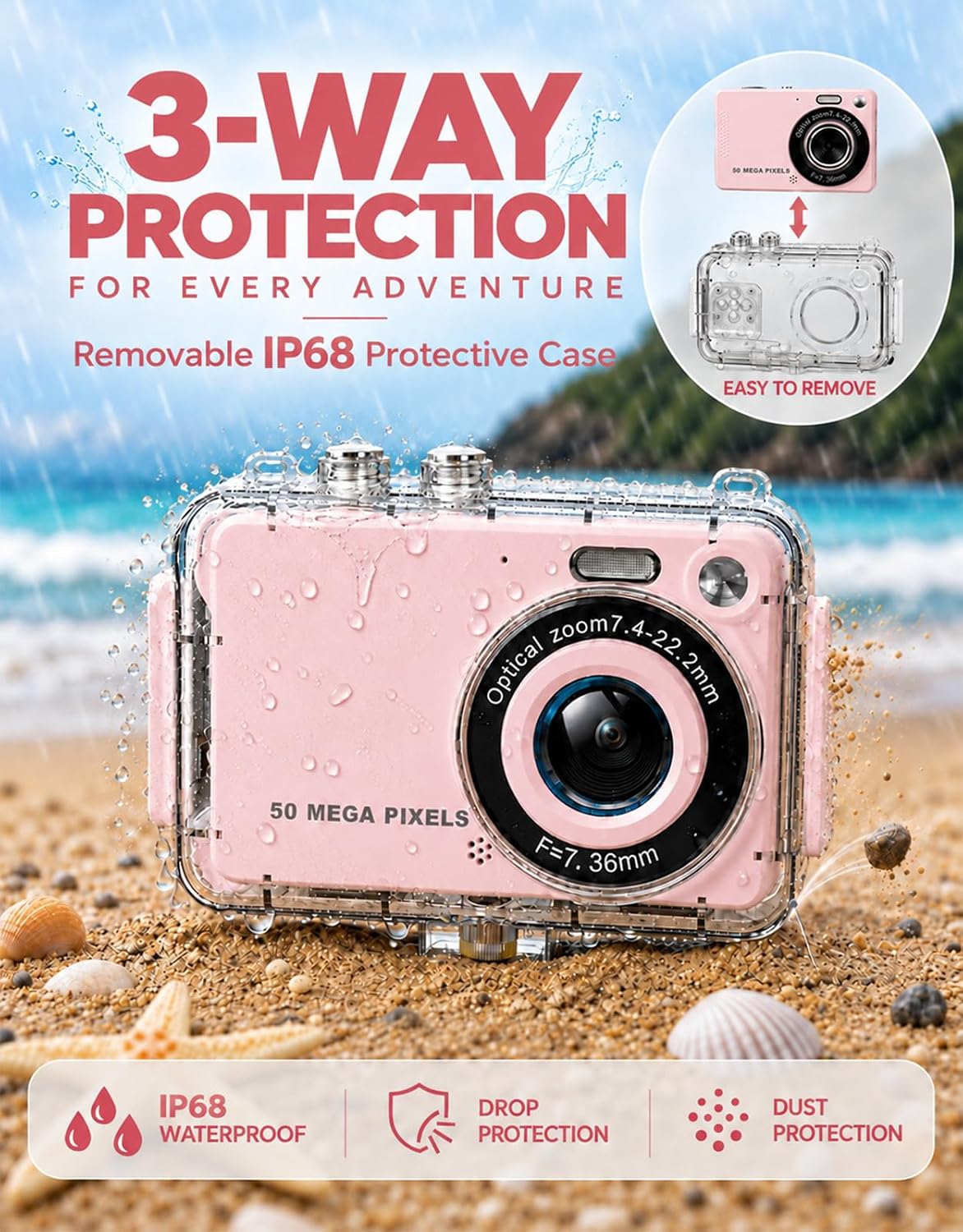 MOMILLA Cámara digital,Cámara subacuática 4K Vlogging,Cámara de 50MP para