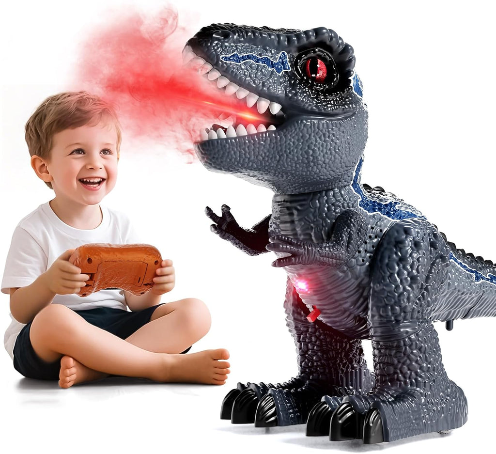 Juguete robot de dinosaurio a control remoto para niños de 3 a 5 años, dinosaurio RC con sonidos rugientes, rociadores y luces LED, 3, 4, 5, 6, 7, 8 años, regalo de cumpleaños, juguetes realistas de modelo de dinosaurio jurásico