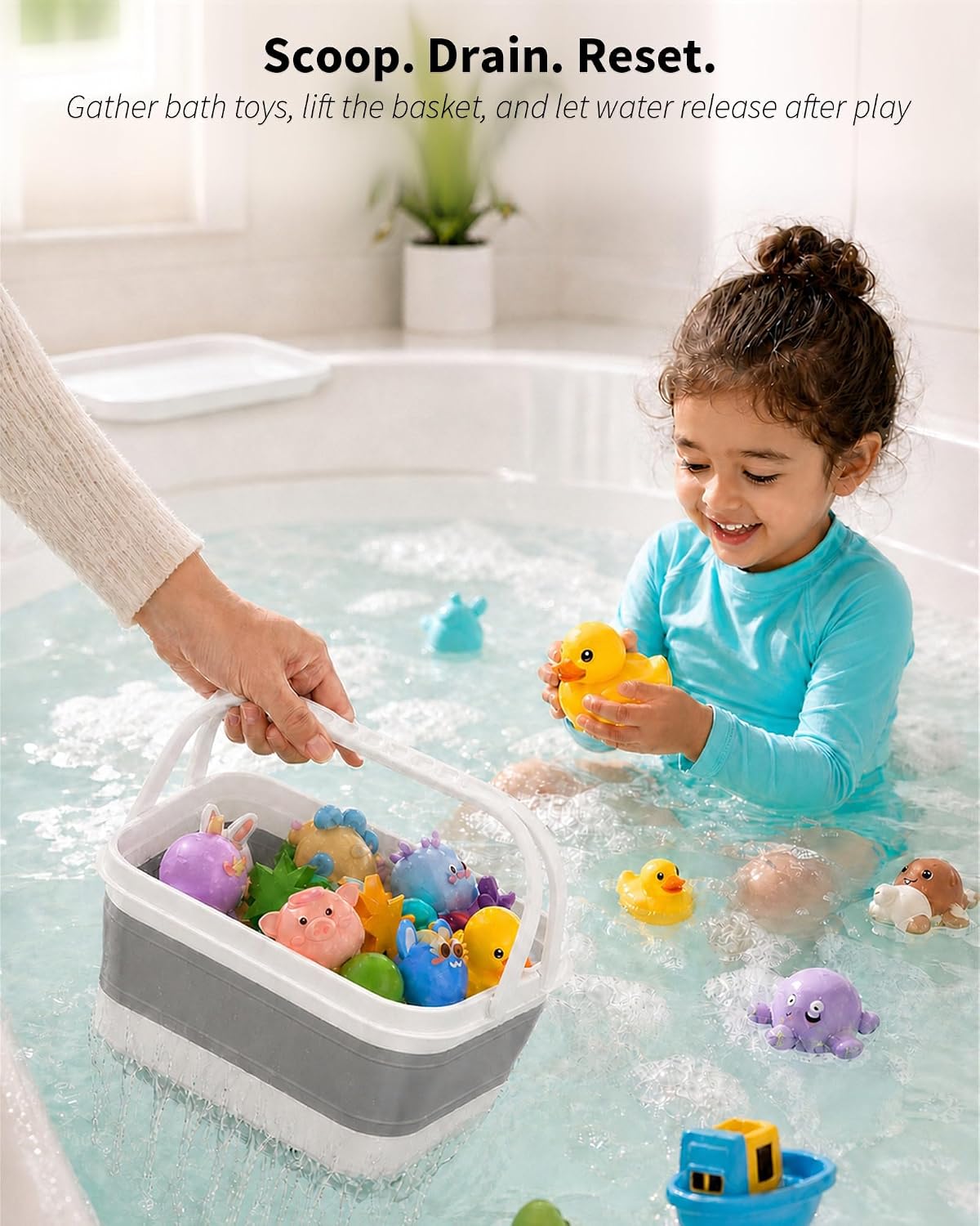 Organizador plegable de almacenamiento de juguetes de baño, base