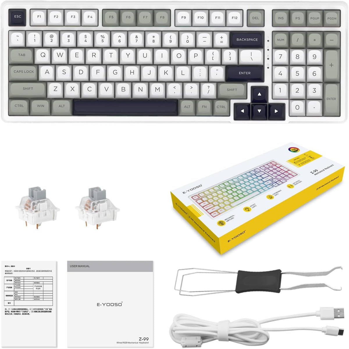 HUO JI Z-99 Teclado mecánico con cable, sonido cremoso, interruptor...