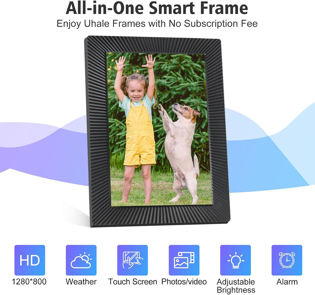 Frameo - Marco de fotos digital WiFi de 10.1 pulgadas con pantalla táctil HD IPS, resolución de 1280 x 800, almacena 30,000 fotos, sin tarifas mensuales, marco de fotos inteligente inalámbrico con