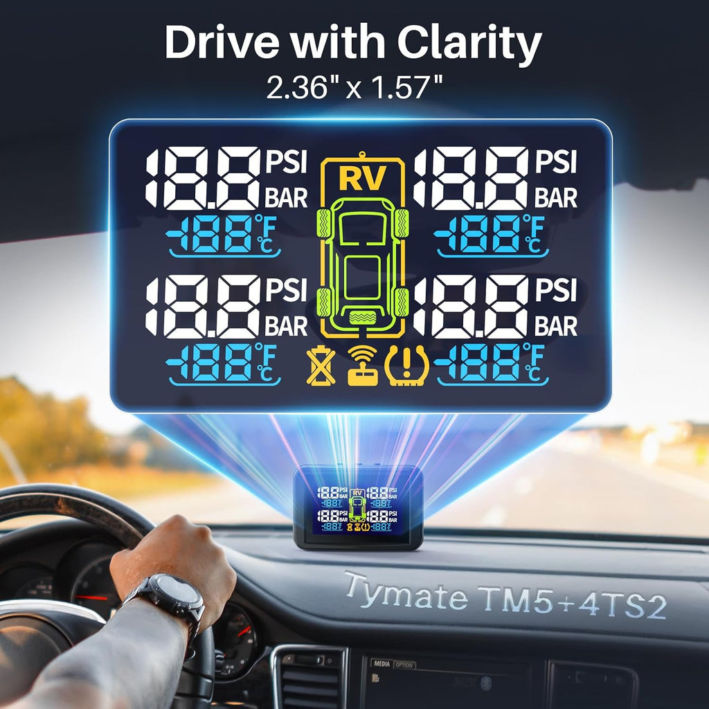 Tymate TM5 RV Sistema de monitoreo de presión de neumáticos, TPMS Set de 4 sensores