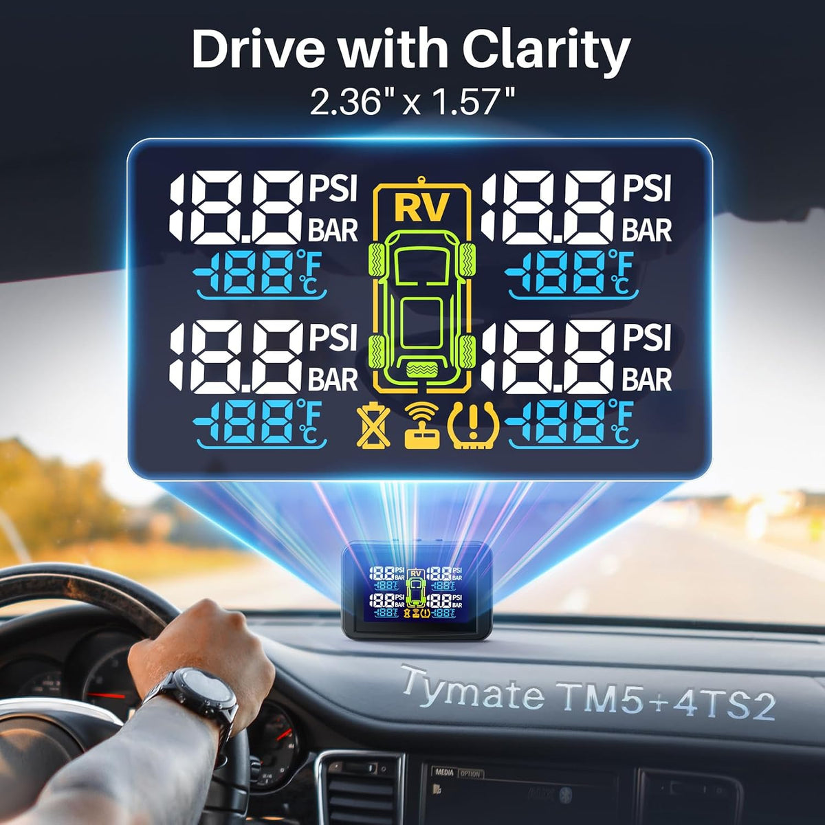 Tymate TM5 RV Sistema de monitoreo de presión de neumáticos, TPMS Set de 4 sensores